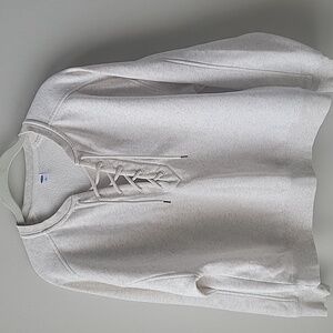 Old‎ Navy Lace-Up Crew-Neck Sweatshirt Heathered Oatmeal Medium